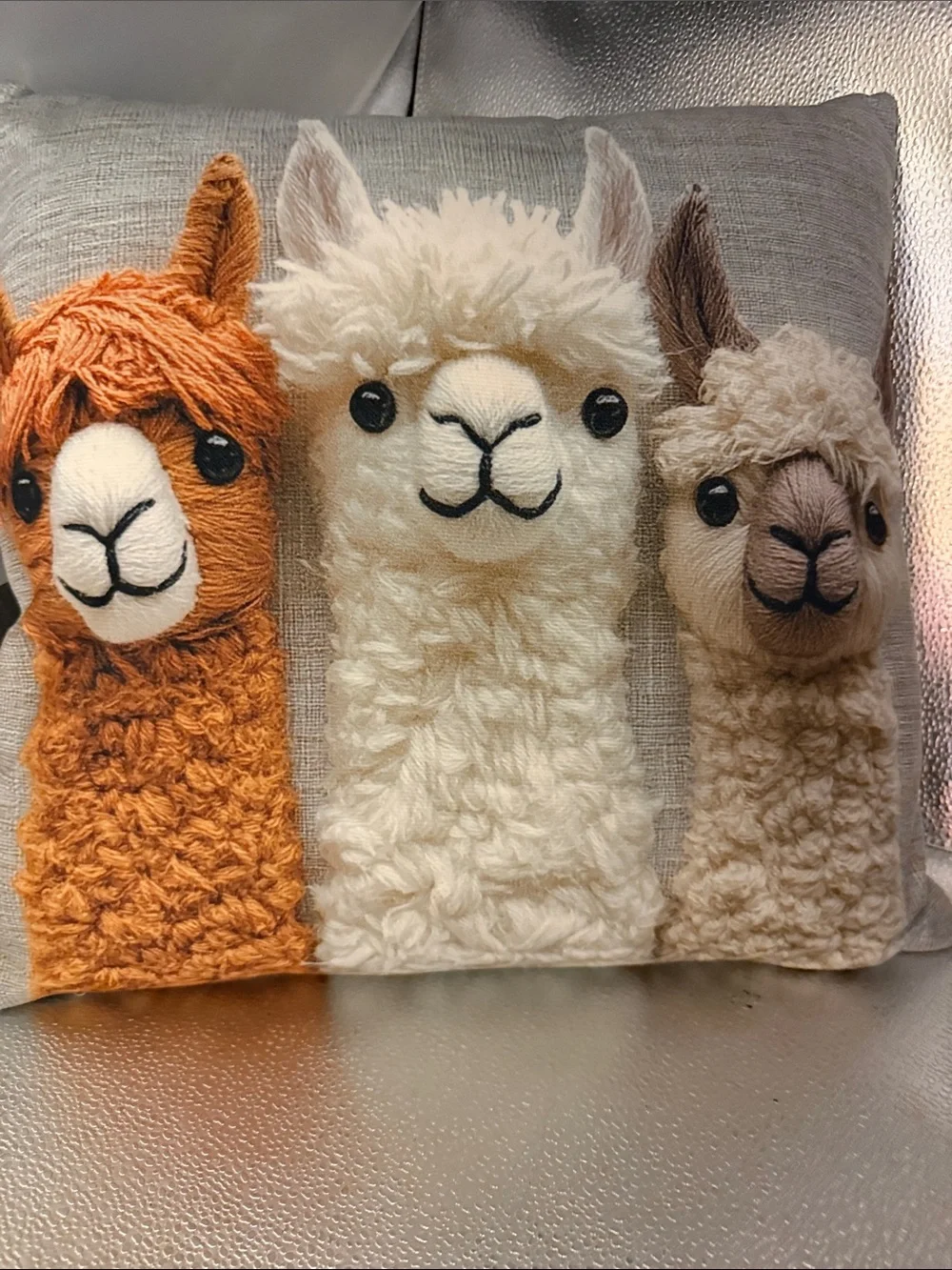 Alpaca Trio Decorative Throw Pillow Cover- Orange, Cream & Tan